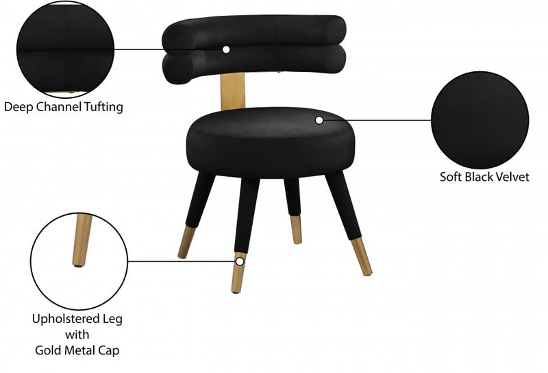 Fitzroy Velvet Upholstered Dining Chair in Black, Set of 2 - 747Black-C