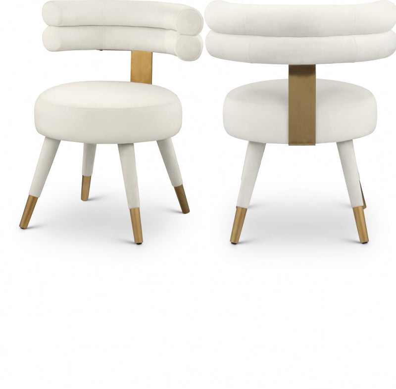 Fitzroy Velvet Upholstered Dining Chair in Cream, Set of 2 - 747Cream-C