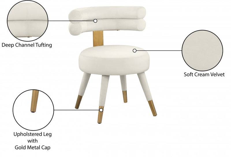 Fitzroy Velvet Upholstered Dining Chair in Cream, Set of 2 - 747Cream-C