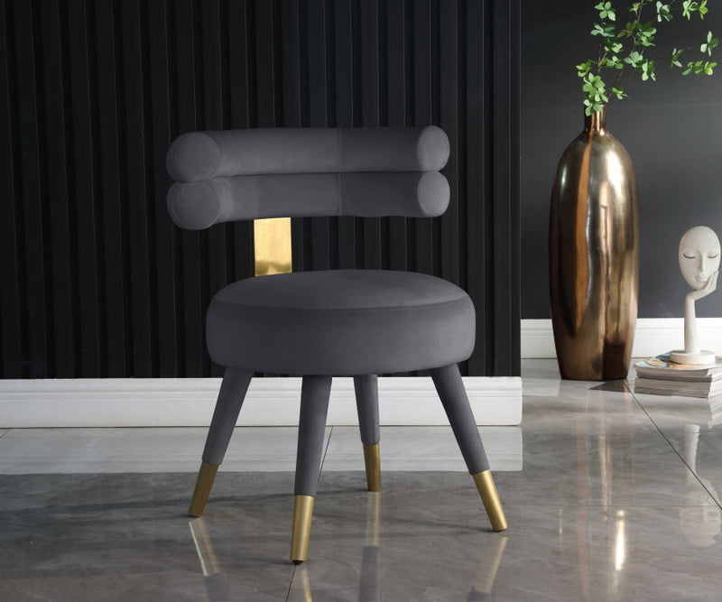 Fitzroy Velvet Upholstered Dining Chair in Grey, Set of 2 - 747Grey-C
