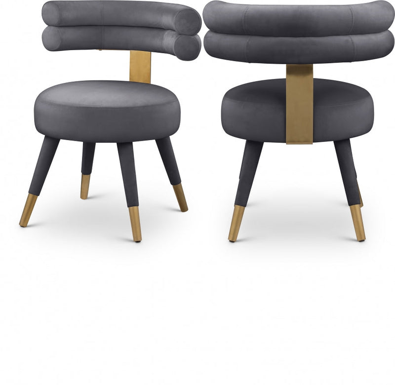 Fitzroy Velvet Upholstered Dining Chair in Grey, Set of 2 - 747Grey-C