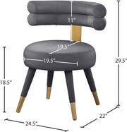 Fitzroy Velvet Upholstered Dining Chair in Grey, Set of 2 - 747Grey-C