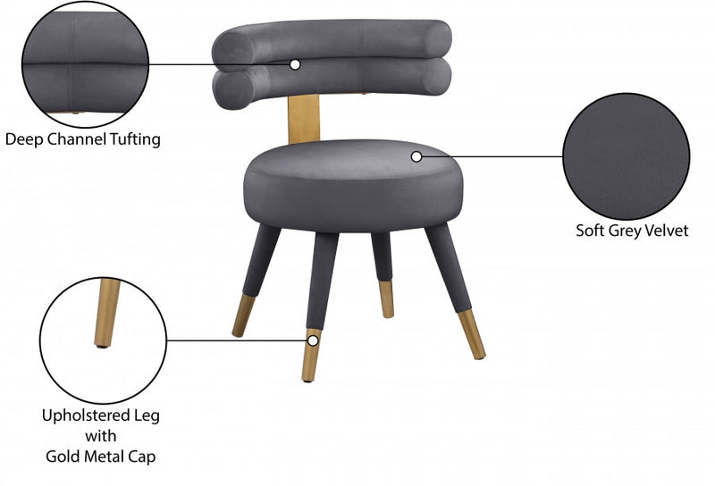 Fitzroy Velvet Upholstered Dining Chair in Grey, Set of 2 - 747Grey-C
