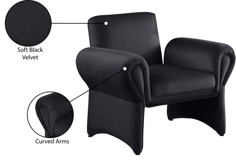 Fleurette Velvet Upholstered Accent Chair in Black - 409Black