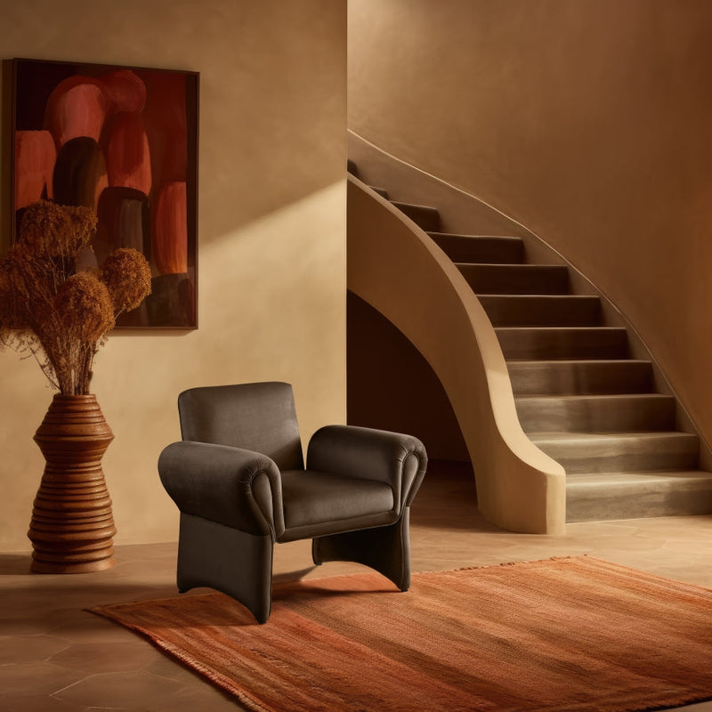 Fleurette Velvet Upholstered Accent Chair in Brown - 409Brown