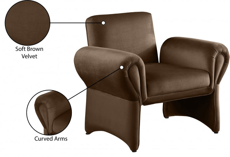Fleurette Velvet Upholstered Accent Chair in Brown - 409Brown