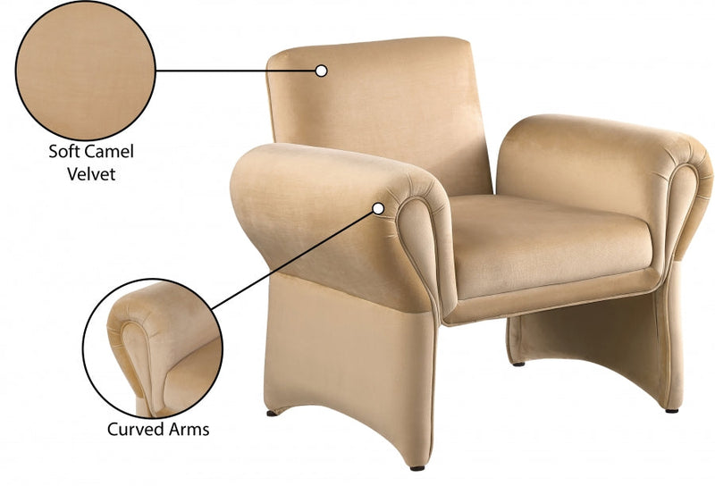 Fleurette Velvet Upholstered Accent Chair in Camel - 409Camel