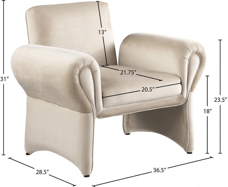Fleurette Velvet Upholstered Accent Chair in Cream - 409Cream