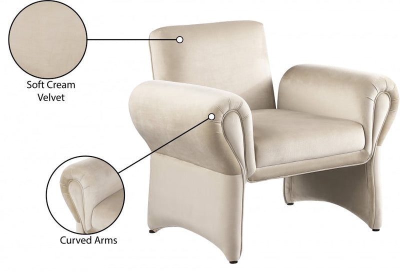 Fleurette Velvet Upholstered Accent Chair in Cream - 409Cream