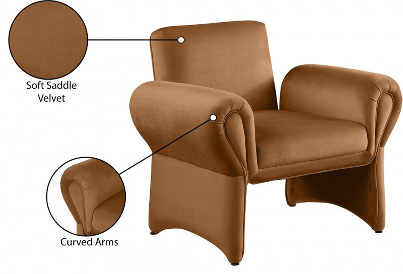 Fleurette Velvet Upholstered Accent Chair in Saddle - 409Saddle