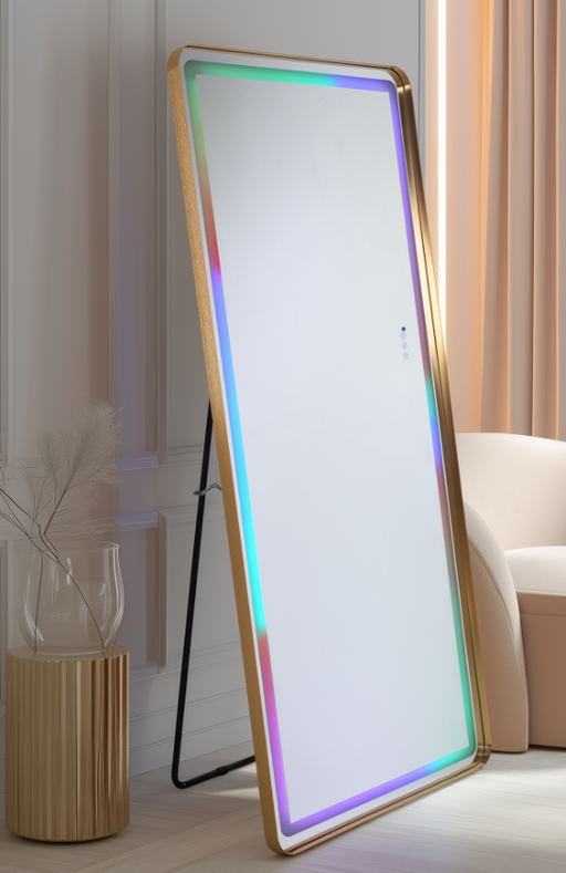 FLMR1005GOLD 29.5 x 70.9 x 1.9 inches Floor Mirror with Bluetooth Speaker - 210000007891