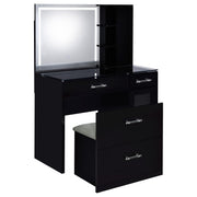 Flora 2-drawer Vanity Set with LED Mirror Black High Gloss - 930219