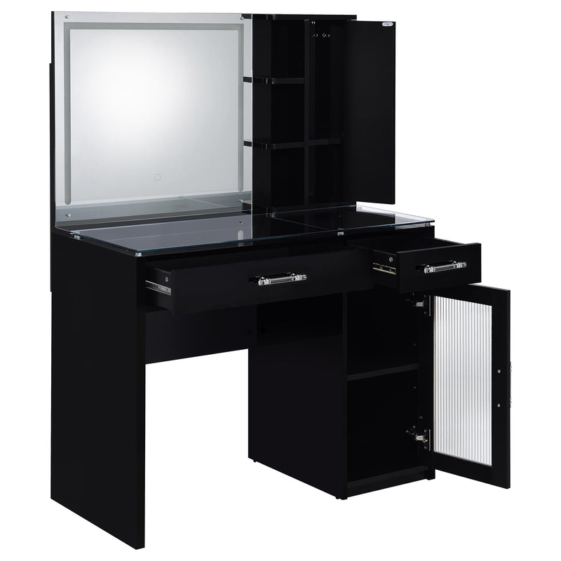 Flora 2-drawer Vanity Set with LED Mirror Black High Gloss - 930219
