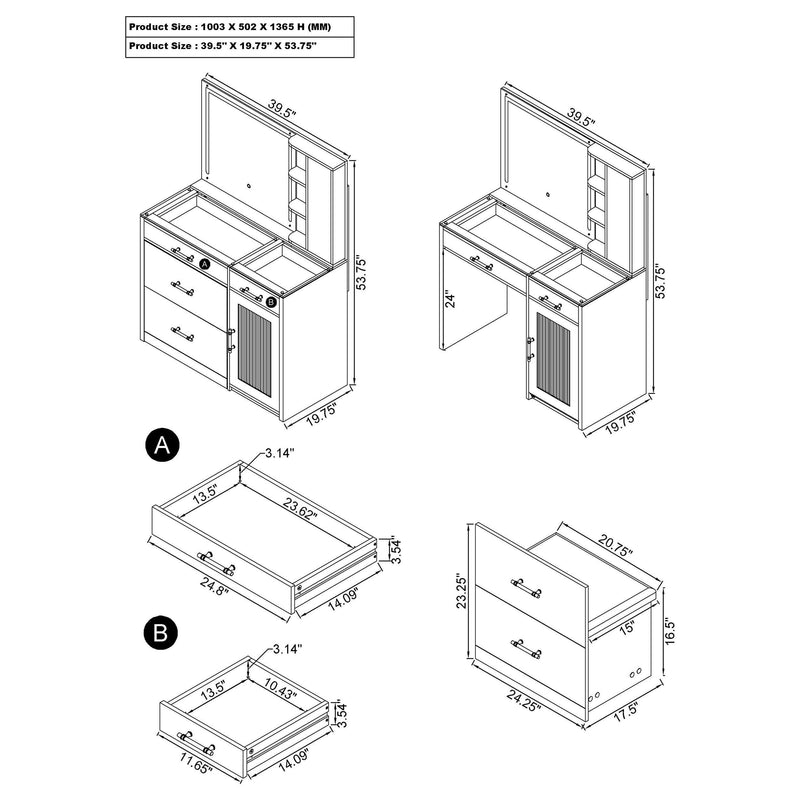 Flora 2-drawer Vanity Set with LED Mirror White High Gloss - 930218