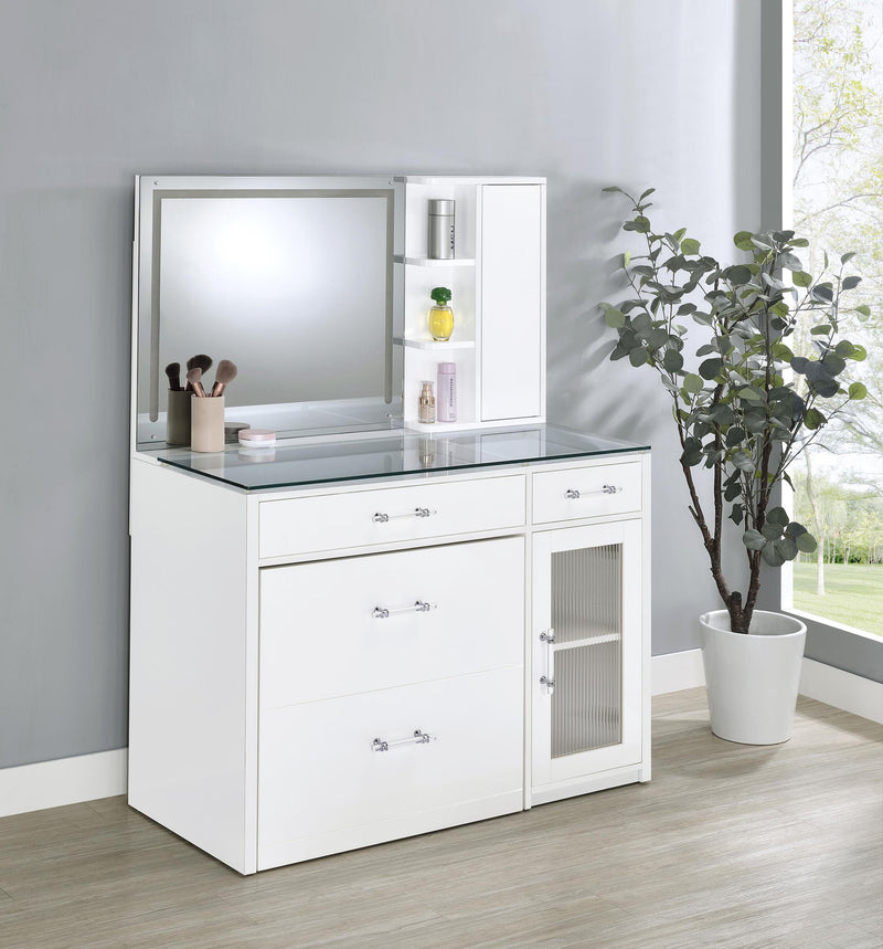 Flora 2-drawer Vanity Set with LED Mirror White High Gloss - 930218