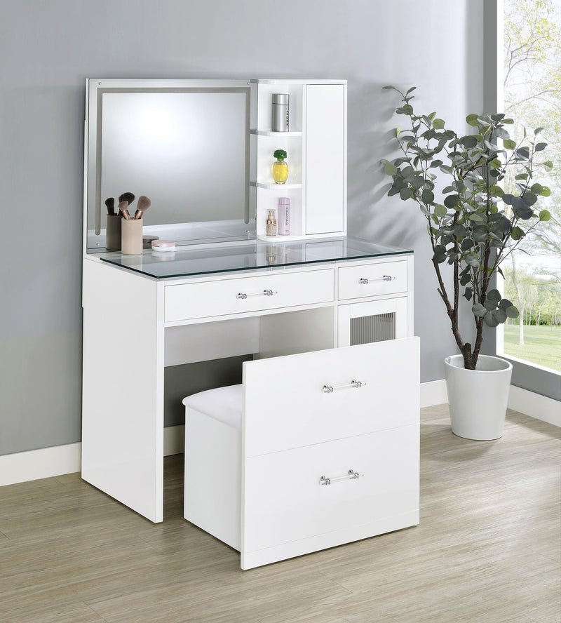 Flora 2-drawer Vanity Set with LED Mirror White High Gloss - 930218