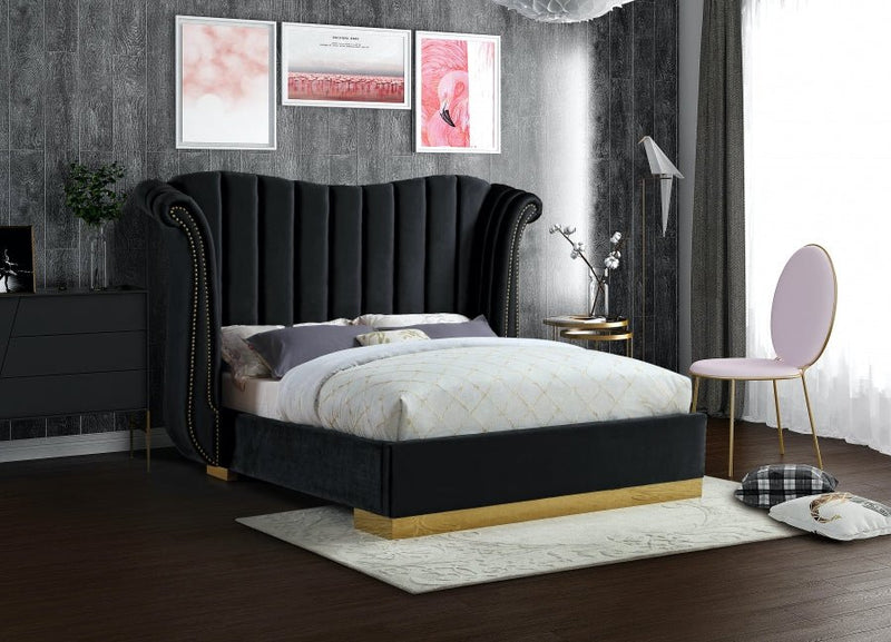 Flora Velvet King Bed (3 Boxes) Black - Gate FurnitureKing Bed