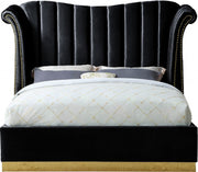 Flora Velvet Queen Bed (3 Boxes) Black - Gate FurnitureQueen Bed