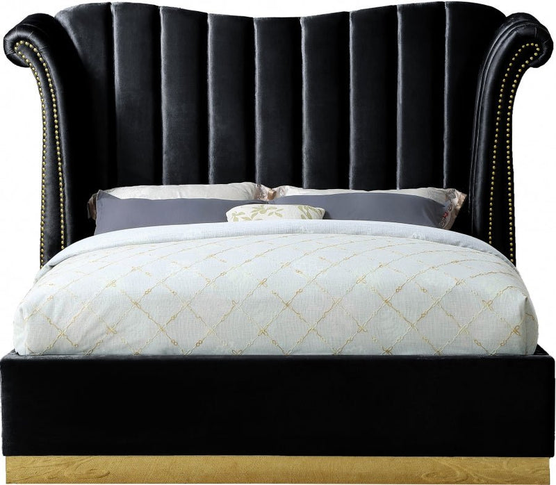Flora Velvet Queen Bed (3 Boxes) Black - Gate FurnitureQueen Bed