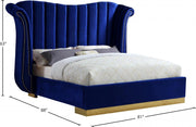 Flora Velvet Queen Bed (3 Boxes) Blue - Gate FurnitureQueen Bed