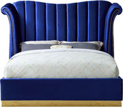 Flora Velvet Queen Bed (3 Boxes) Blue - Gate FurnitureQueen Bed