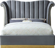 Flora Velvet Queen Bed (3 Boxes) Grey - Gate FurnitureQueen Bed