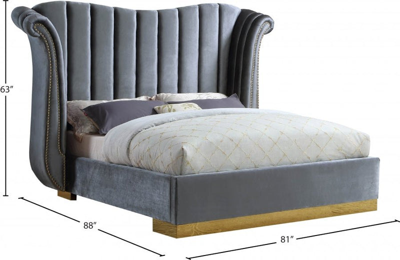 Flora Velvet Queen Bed (3 Boxes) Grey - Gate FurnitureQueen Bed
