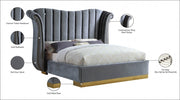 Flora Velvet Queen Bed (3 Boxes) Grey - Gate FurnitureQueen Bed