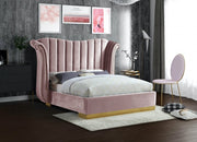 Flora Velvet Queen Bed (3 Boxes) Pink - Gate FurnitureQueen Bed