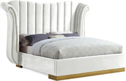 Flora Velvet Queen Bed (3 Boxes) White - Gate FurnitureQueen Bed