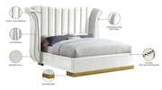 Flora Velvet Queen Bed (3 Boxes) White - Gate FurnitureQueen Bed