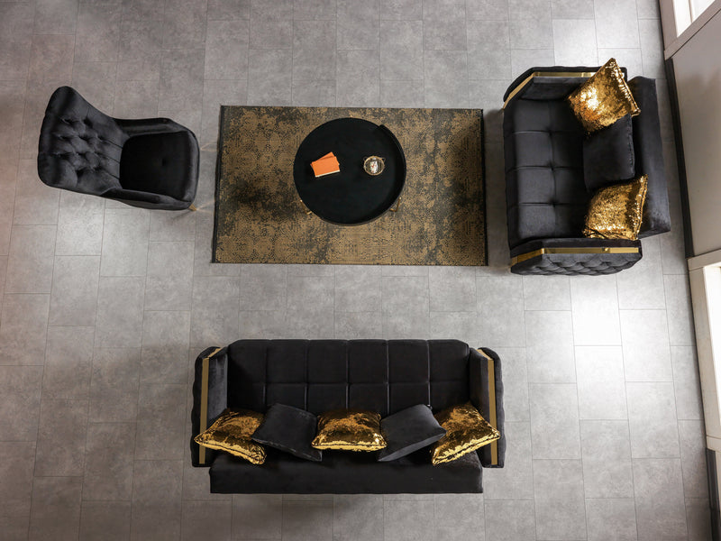 Florence Black Velvet Sofa 88" & Loveseat 64" - FLORENCEBLACK-SL