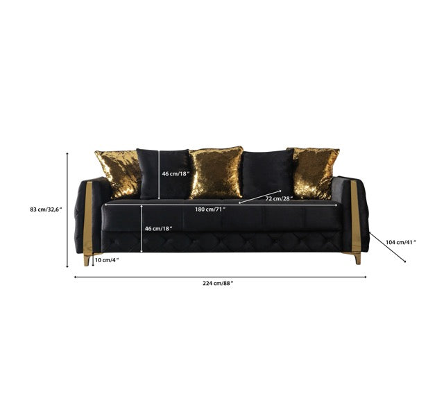 Florence Black Velvet Sofa 88" & Loveseat 64" - FLORENCEBLACK-SL