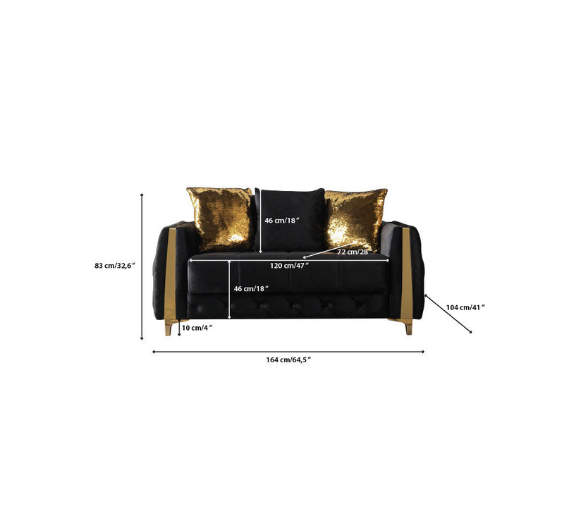 Florence Black Velvet Sofa 88" & Loveseat 64" - FLORENCEBLACK-SL