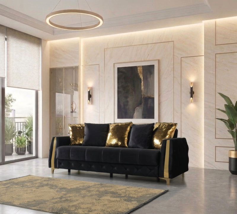 Florence Black Velvet Sofa 88" & Loveseat 64" - FLORENCEBLACK-SL