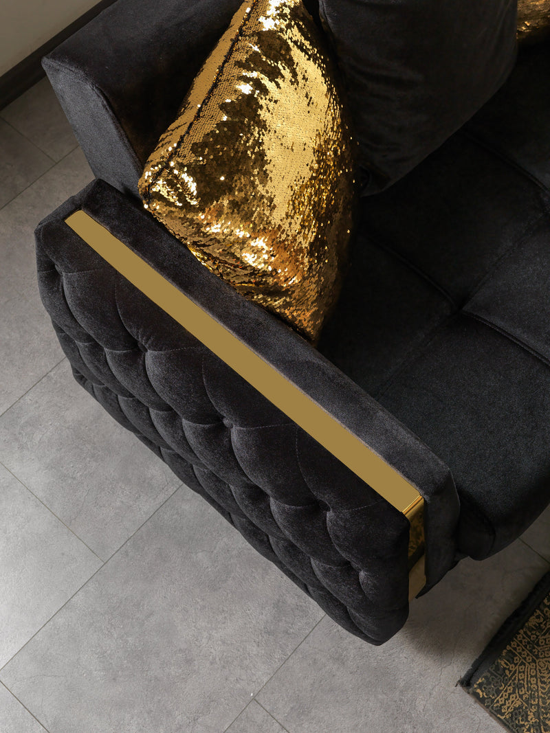 Florence Black Velvet Sofa 88" & Loveseat 64" - FLORENCEBLACK-SL