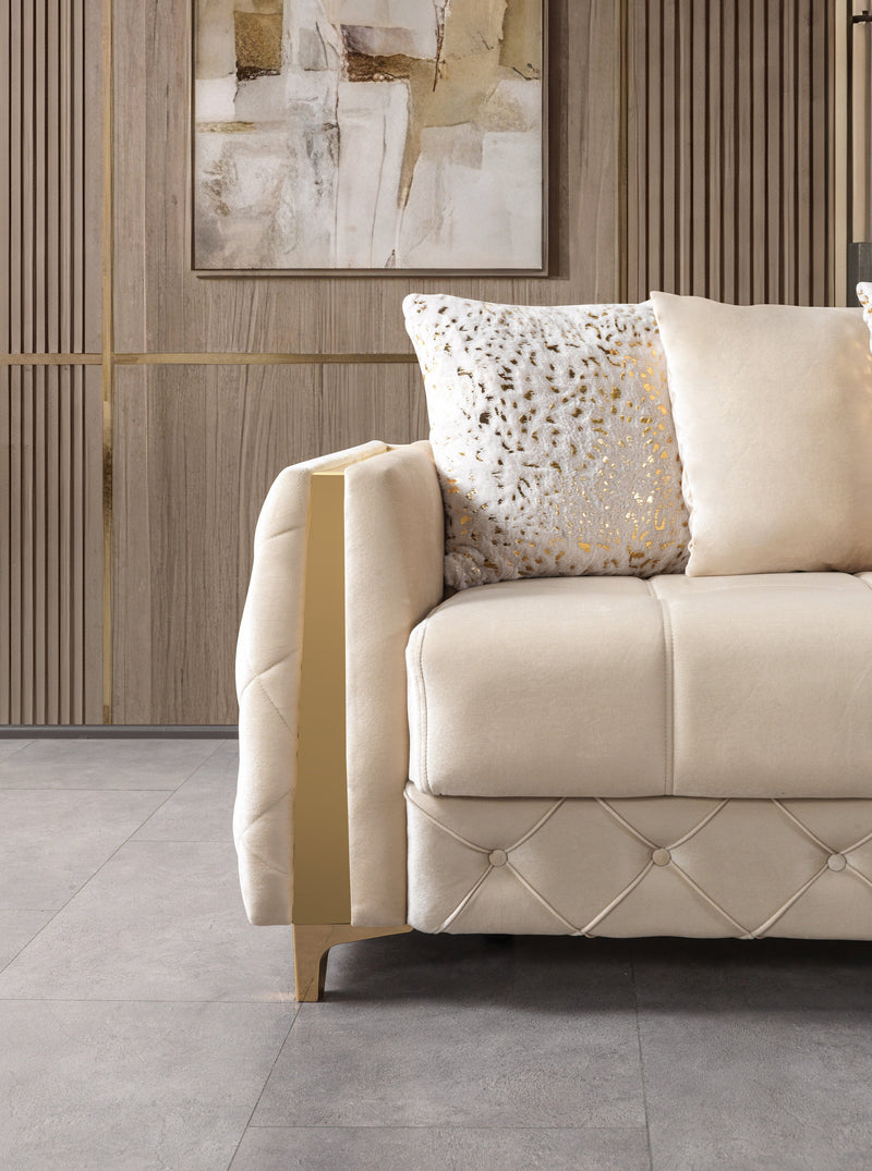 Florence Ivory Velvet Loveseat 64.5" - FLORENCEIVORY-L