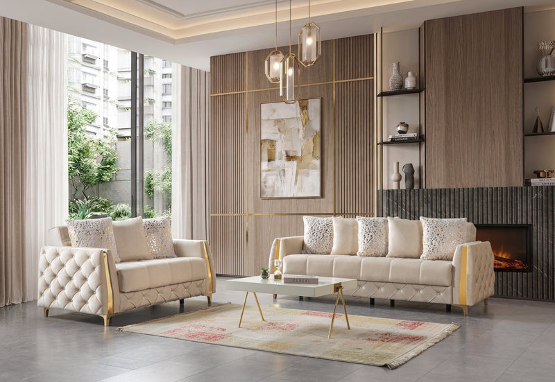 Florence Ivory Velvet Sofa 88" & Loveseat 64" - FLORENCEIVORY-SL