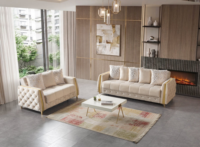 Florence Ivory Velvet Sofa 88" & Loveseat 64" - FLORENCEIVORY-SL