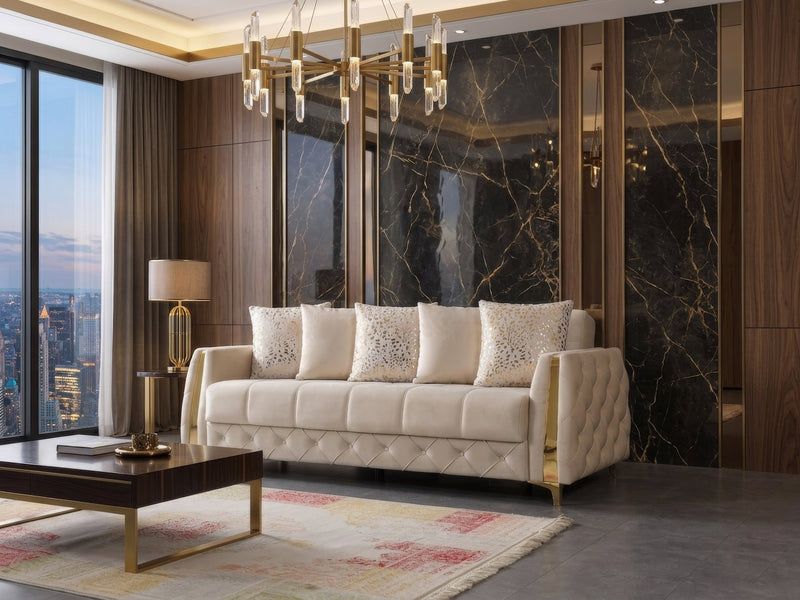 Florence Ivory Velvet Sofa 88" & Loveseat 64" - FLORENCEIVORY-SL