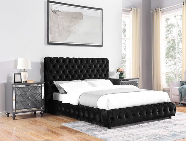 Flory Black Queen Upholstered Platform Bed - Gate FurnitureQueen Bed