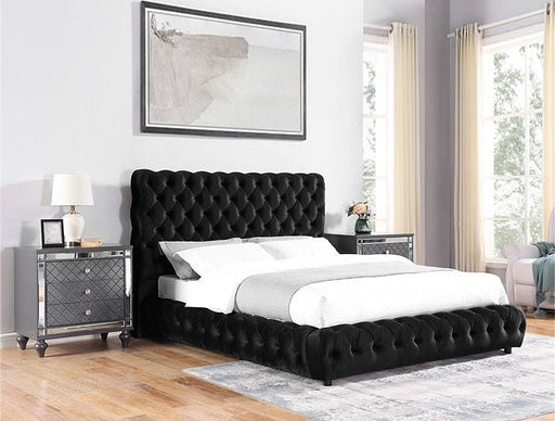 Flory Black Queen Upholstered Platform Bed - Gate FurnitureQueen Bed