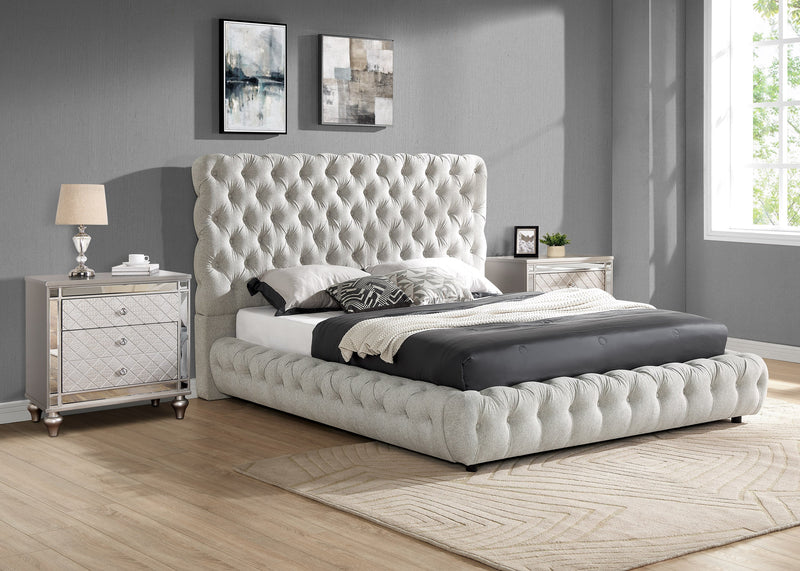 Flory Dove King Upholstered Platform Bed - Gate FurnitureKing Bed