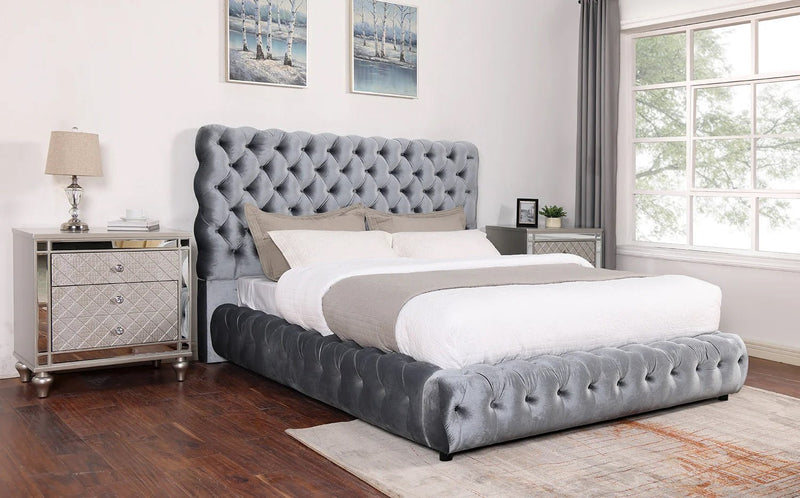 Flory Gray King Upholstered Platform Bed - Gate FurnitureKing Bed