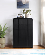 Fluted Solid Wood And Oak Veneer Chest in Black - 314Black-CH