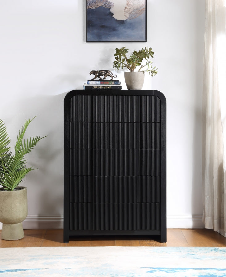 Fluted Solid Wood And Oak Veneer Chest in Black - 314Black-CH