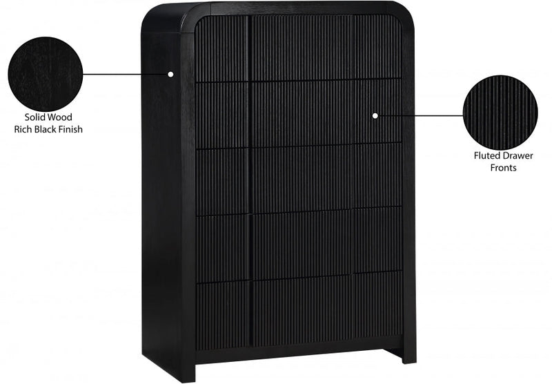 Fluted Solid Wood And Oak Veneer Chest in Black - 314Black-CH
