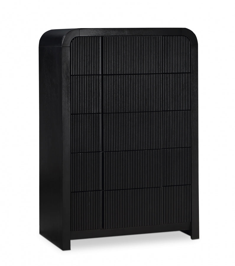 Fluted Solid Wood And Oak Veneer Chest in Black - 314Black-CH