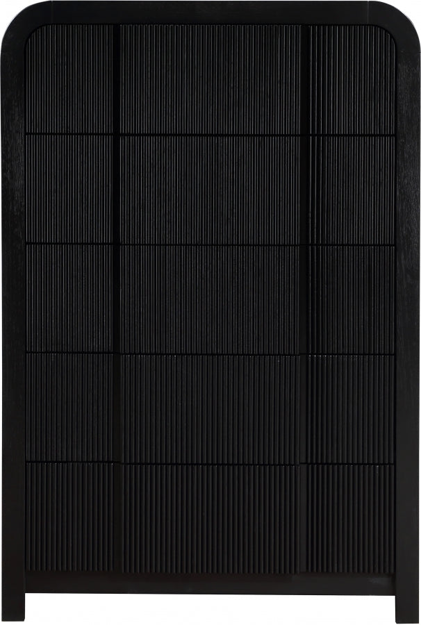 Fluted Solid Wood And Oak Veneer Chest in Black - 314Black-CH