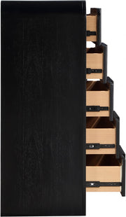 Fluted Solid Wood And Oak Veneer Chest in Black - 314Black-CH